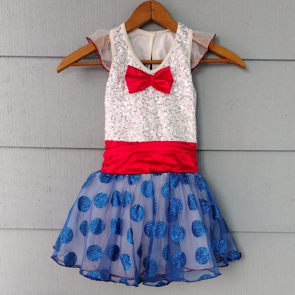 Weissman Sparkling Blue, Red and White Kids Dance Costume Dize 7/8